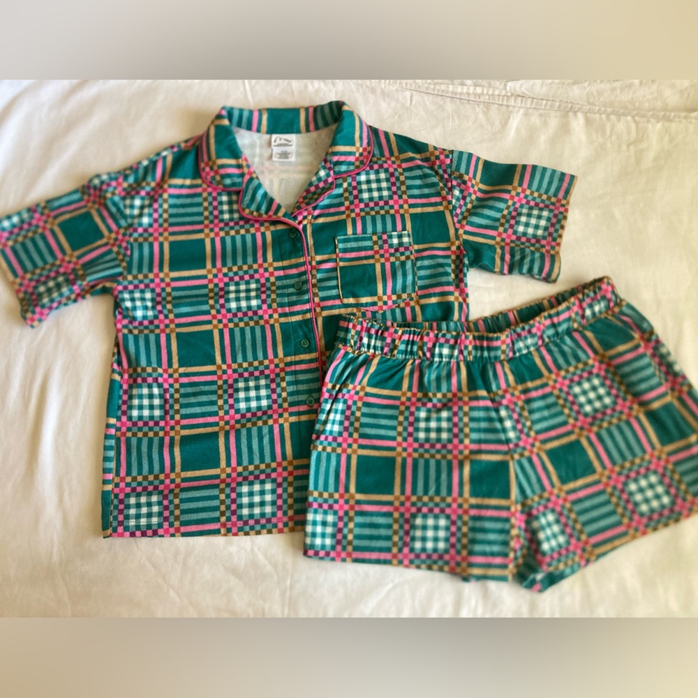 Kids Pajama Set pink,teal,orange plaid